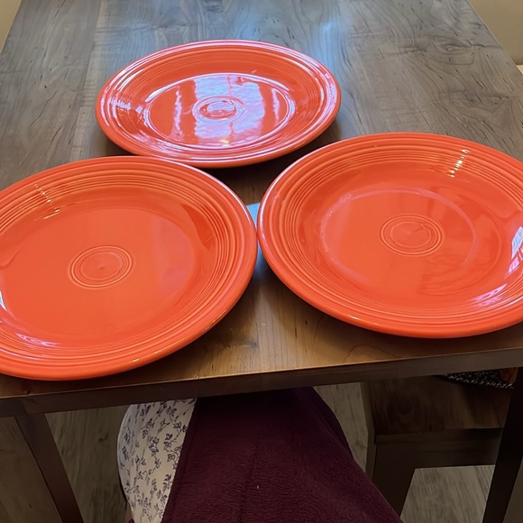 Vintage Homer Laughlin Fiesta Wear Orange 10.5 inch Round Dinner Plate Set of 3 - Picture 2 of 5